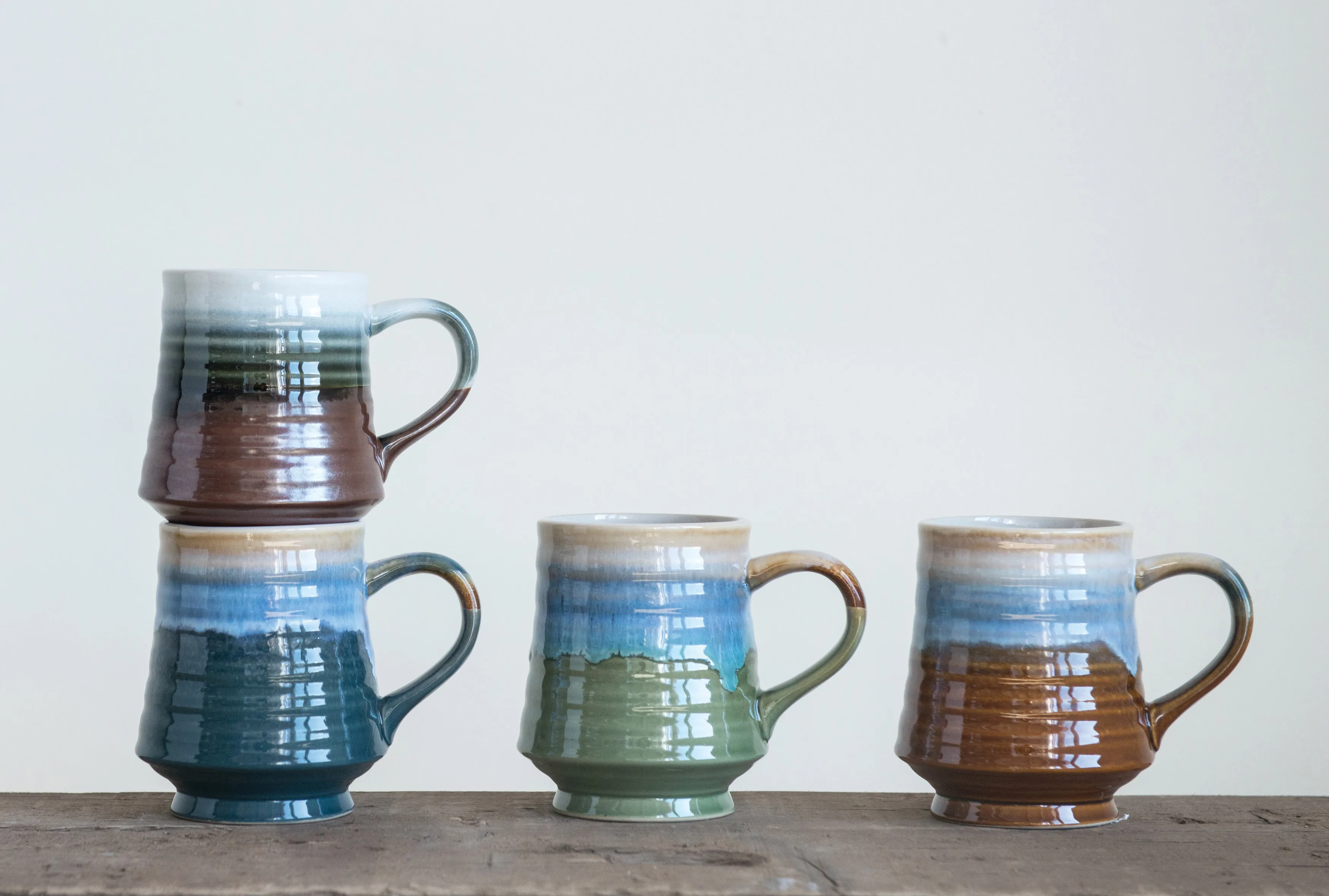 Creative Co-op Stoneware, Set of 4 Styles Mug, Multicolored