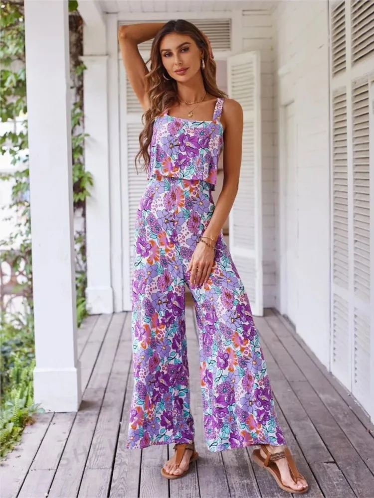 Jumpsuit Outfit Ladies Jumpsuits Summer Elegant Sleeveless Jumpsuit Women V  Neck Belt Wide Leg Temu