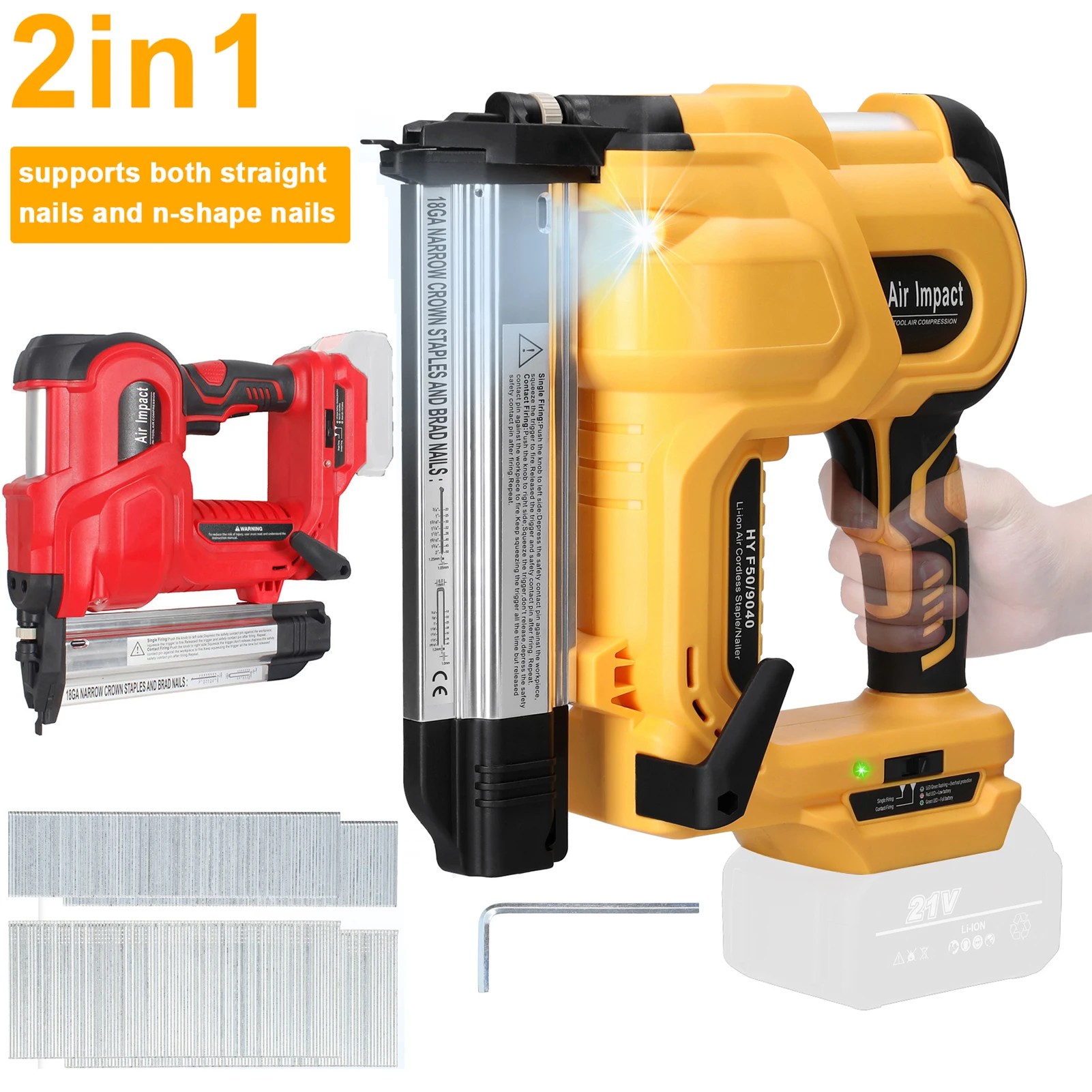 Nailing Gun Cordless Electric for Straight/N-shape Nails Pure Copper Motor for Makita Battery