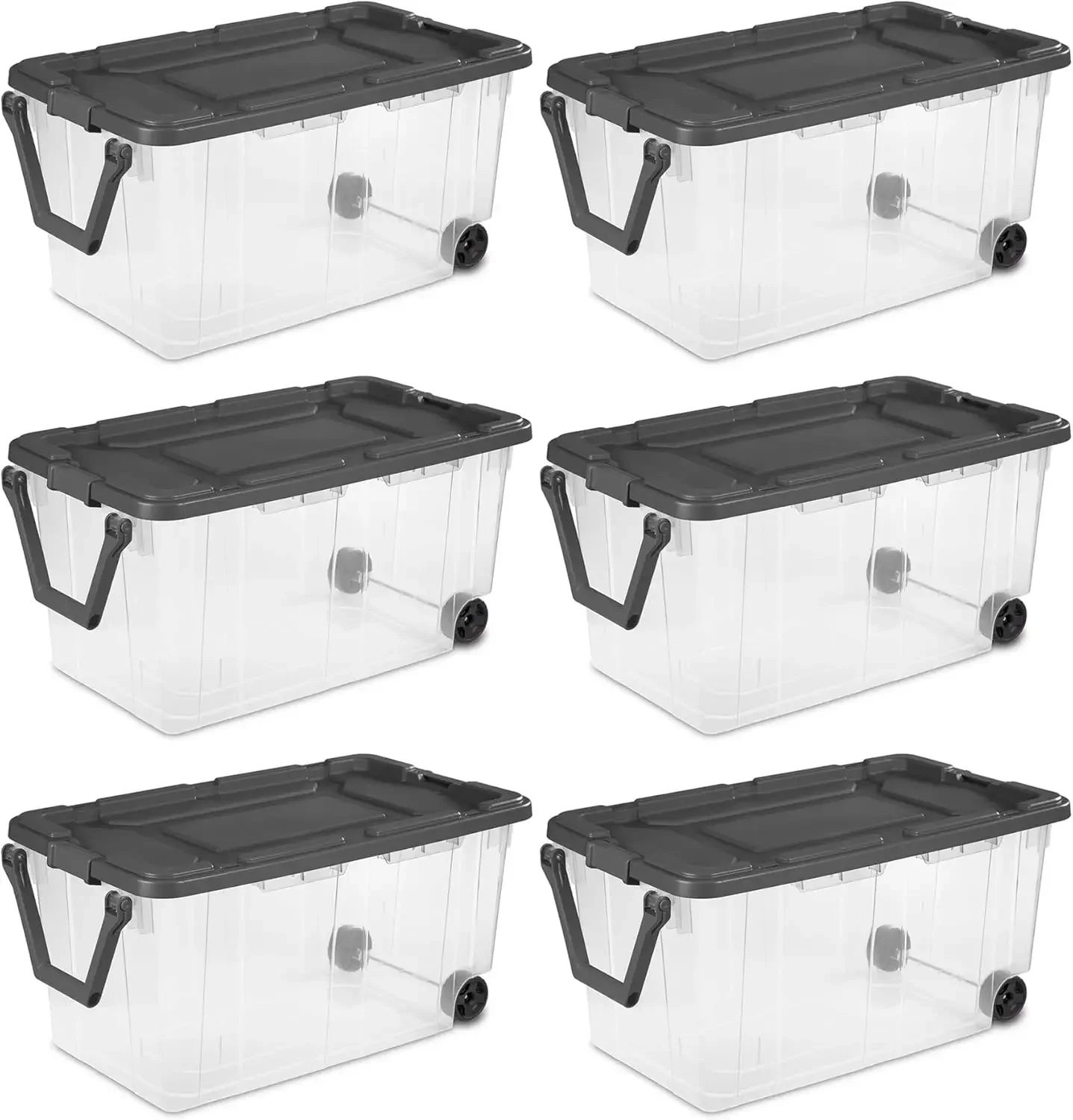 160 Quart Plastic Stacker Box Lidded Storage Bin Container for Home and Garage Organizing Shoes Tools Clear Base & Gray Lid