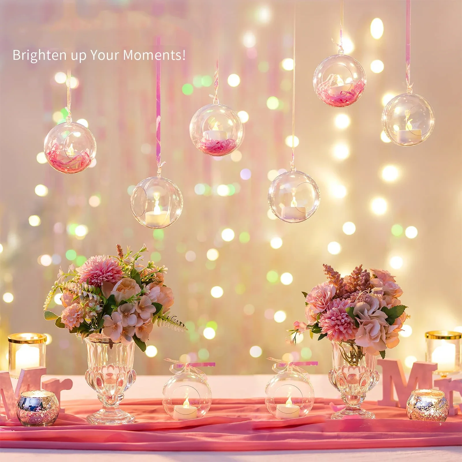 5pcs Hanging Tealight Holder Globes Fillable Acrylic Bulk Hanging Tea Light Ball for Party Wedding Christmas Home Decoration DIY
