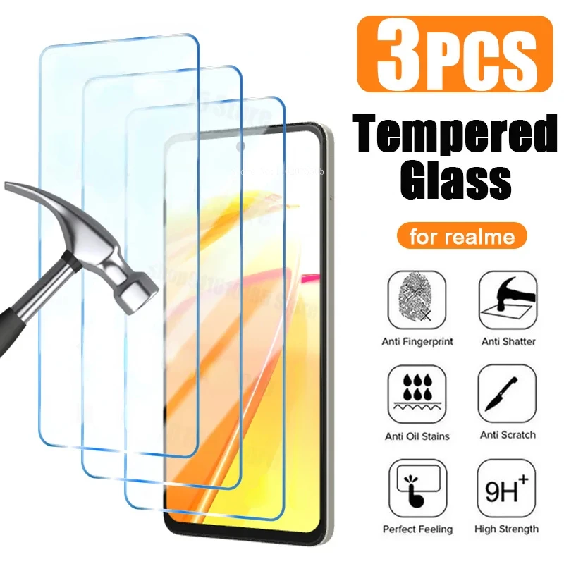 

3PCS Tempered Glass for Realme 9 8 7 Pro Plus 8i GT 5G Screen Protector for Realme GT Neo 2 3 GT 2 X2 Pro C11 C21 Glass