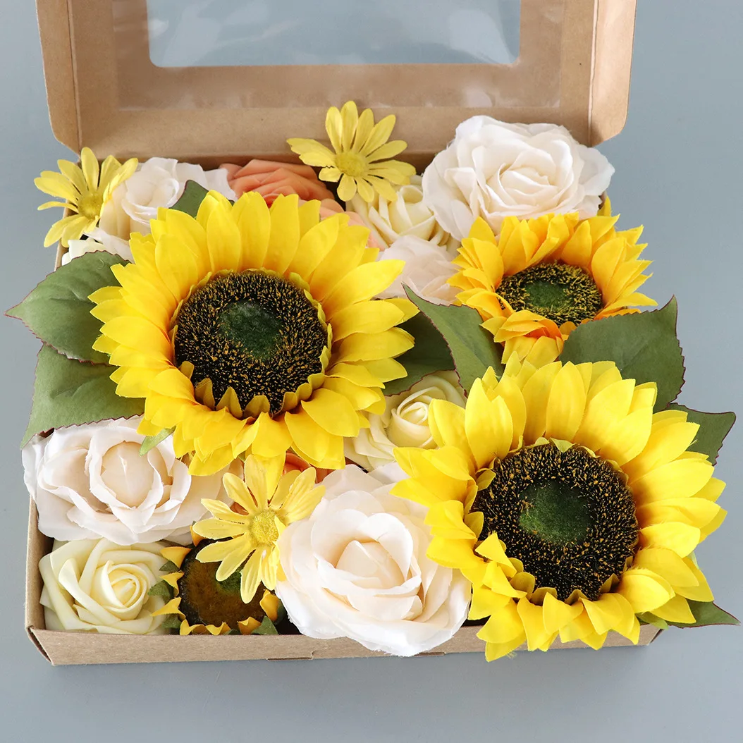 

Simulation Sunflower Flower Box Holiday Gift Boxed Flowers DIY Handmade Bouquet Party Home Decoration Bridal Wedding Bouquet