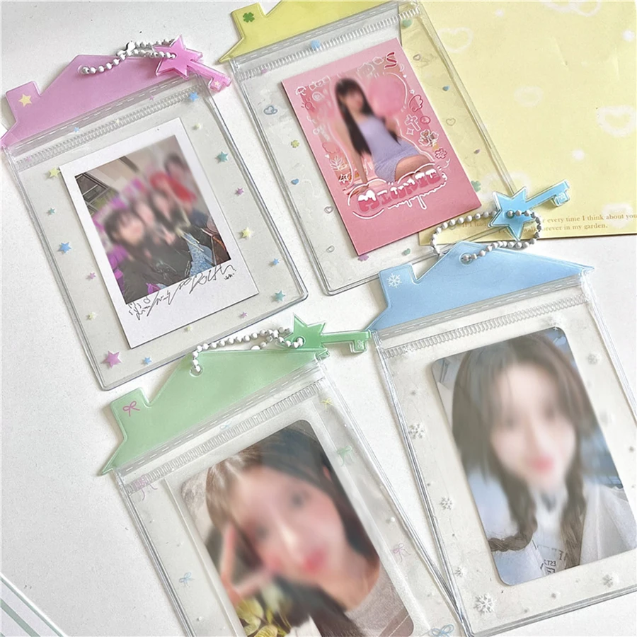 PVC cute little house card cover school meal card Polaroid star storage pendant card cover 5