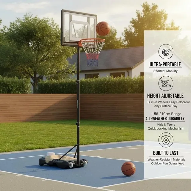 Basketball Stand with Wheels, 83x55cm Back Panel, Mobile Basketball Hoop with Stand, Adjustable Hoop Height 156 To 210 Cm, Basketball System, for Outdoor Use