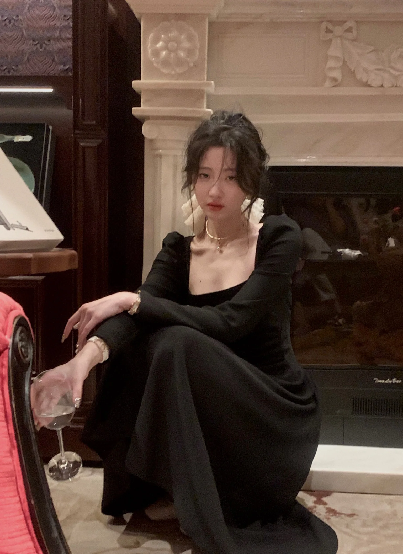 Spring New Elegant Square Collar Midi Party Dresses for Women Long Sleeve Black White Slim Vestidos Female High Waist Clothes