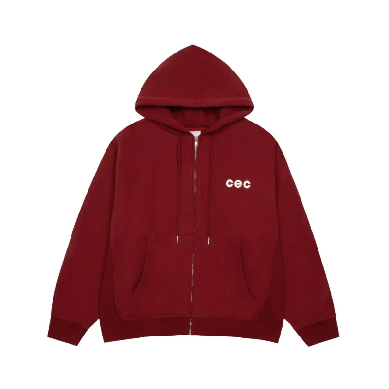 

CEC new style hooded and fleece hoodie fashion autumn and winter long sleeves casual loose men's and women's zipper coat