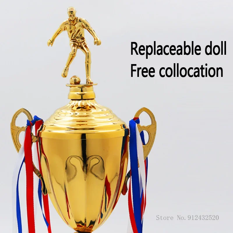 Customizable Trophies Champions, Commercial Covered Metal Trophy, Football Medal, Annual Meeting Souvenir Cup, Plastic base, 1Pc