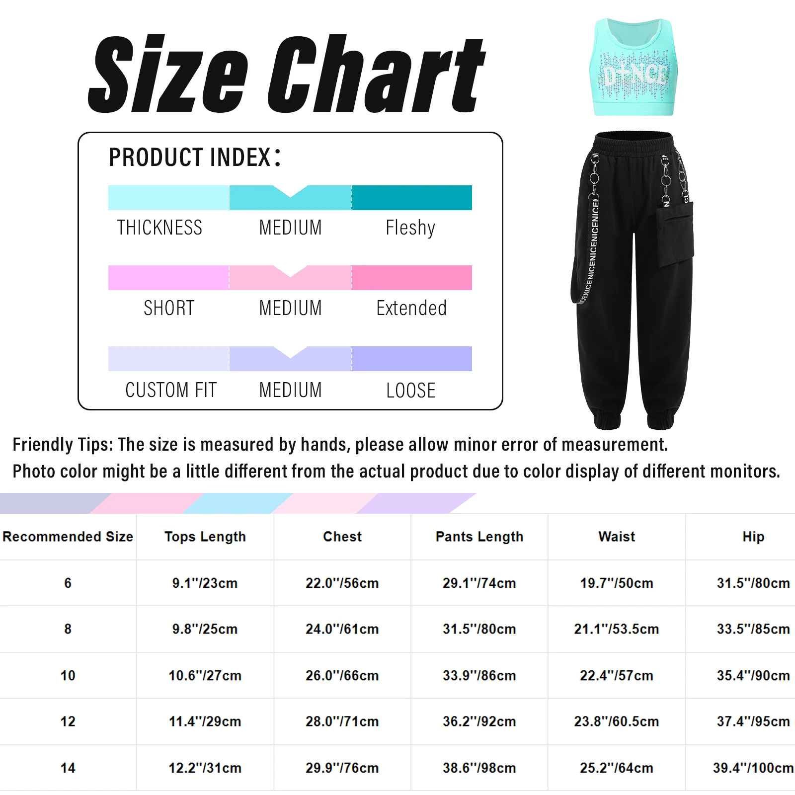 Kids Girls Sleeveless Round Neck Printed Racerback Crop Top with Metal Chain Pocket Jogger Pants for Sports Dance Skateboarding