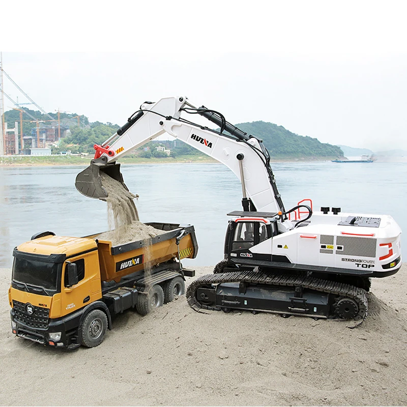 Huina 1594 Full Metal Remote Control Excavator 1/14 Electric Heavy Duty  22 Channels RC Excavator For Children Toys Model 6