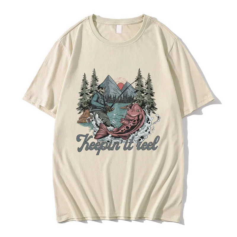 

Vintage Skeleton Fishing Keepip'it Quiet Graphic T Shirts Men Women's Casual Funny Meme T-shirts Men's Cotton Oversized Tshirt