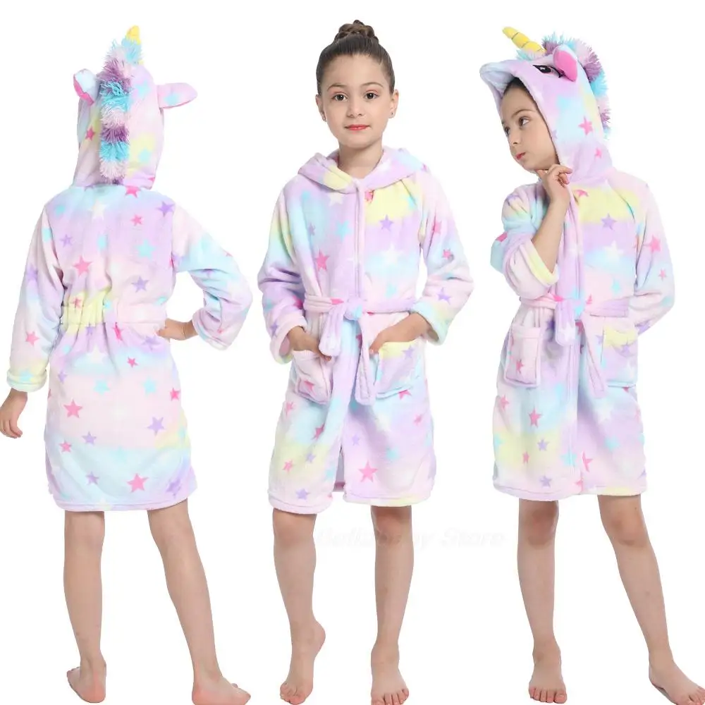 de franela con capucha para niño y niña, bata de baño de 100-140cm con diseño de unicornio, para Primavera AliExpress