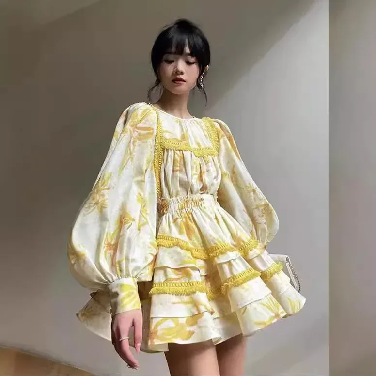 2024 Summer New Printed Temperament Short Skirt Set for  Womens Two Peice Sets  2 Piece Sets Womens Outfits  Dress  Skirt Sets
