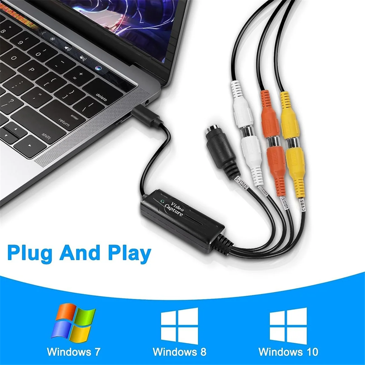 RCA AV to USB C Converter Video Capture Card 1 Channel AV NTSC PAL S Video/Composite to USB