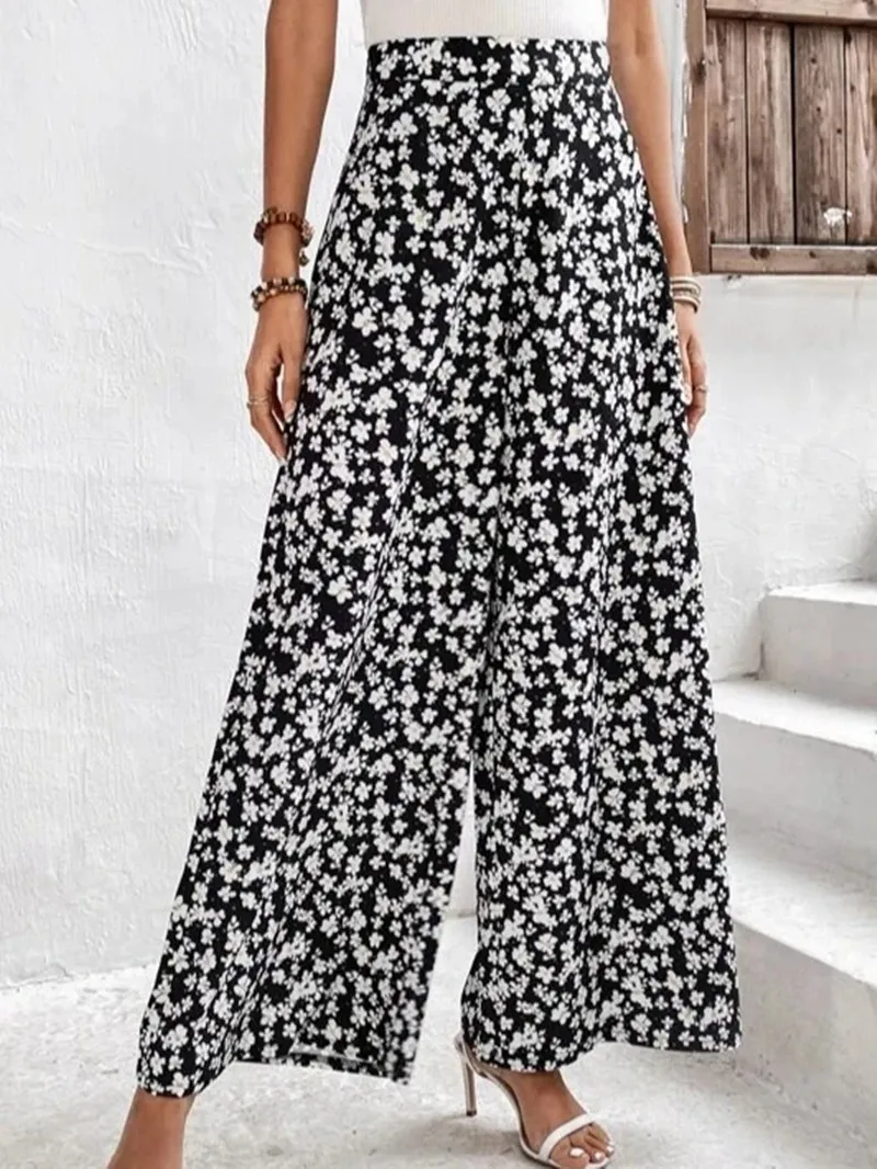 New Women's Small Floral Relaxed Relaxed Waist Trousers