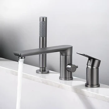 ชุดก๊อกน้ําอ่างอาบน้ําสีดํา Gunmetal สุดหรูพร้อมการติดตั้งสามรู 1