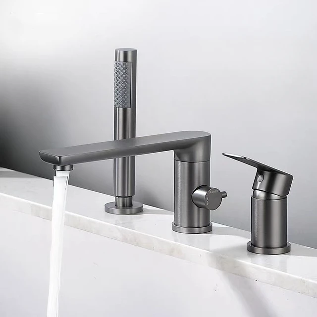 ชุดก๊อกน้ําอ่างอาบน้ําสีดํา Gunmetal สุดหรูพร้อมการติดตั้งสามรู 1