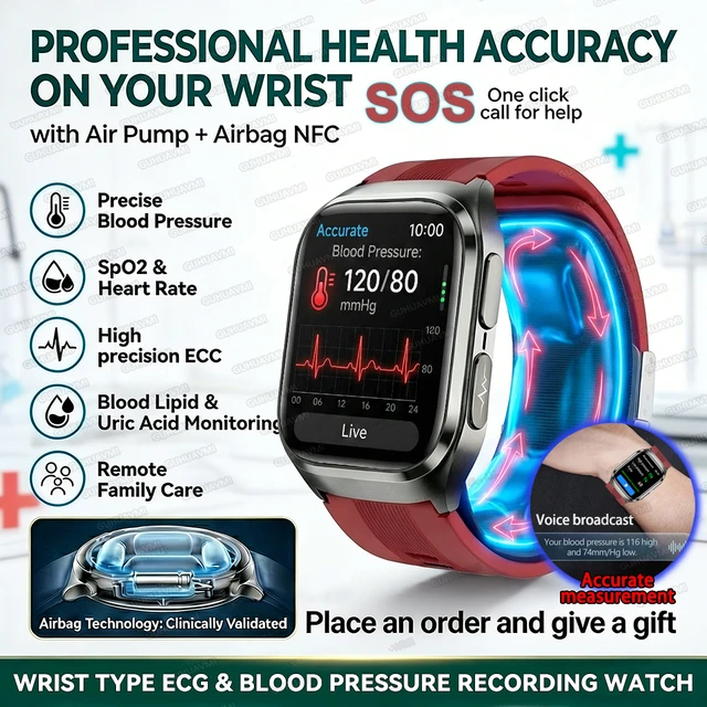 Montre connectée True Blood Pressure avec pompe à air, bracelet airbag, ECG, PPG, SpO2, moniteur de fréquence cardiaque et de sommeil, écran AMOLED 1,43 pouces, bracelet intelligent de santé 1