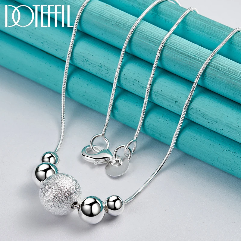 DOTEFFIL 925 Sterling Silver Smooth Matte Beads Snake Chain Necklace For Women Man Fashion Wedding Party Charm Jewelry