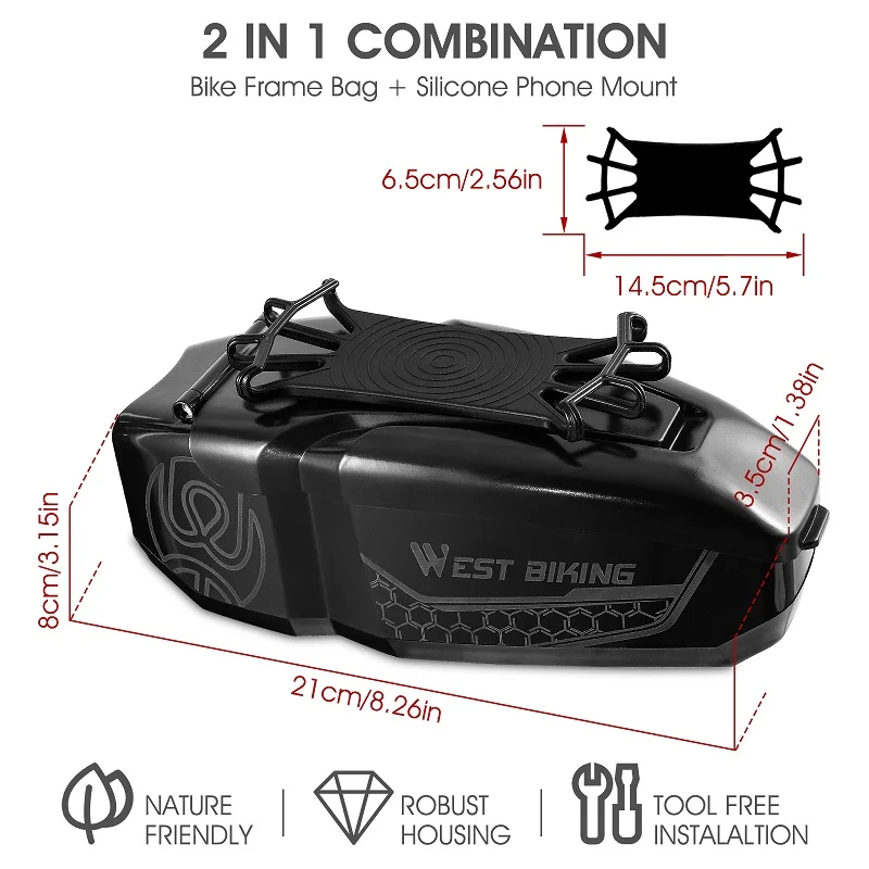 Sacoche De Cadre Vélo WEST BIKING 2L – Étanche Avec Porte-téléphone – Tube Supérieur Avant