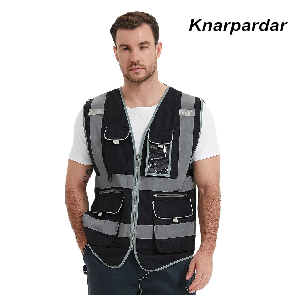 Safety Vest Knarpardar 9 Multi-Pockets Reflective with Pockets and Zippers Construction Reflective Work Vest For Men