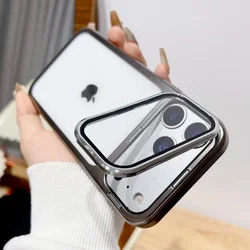 Ultra - Thin Transparent Shockproof Phone Case with Plating Foldable Camera Stand Holder - iPhone 17 Pro (Gray)