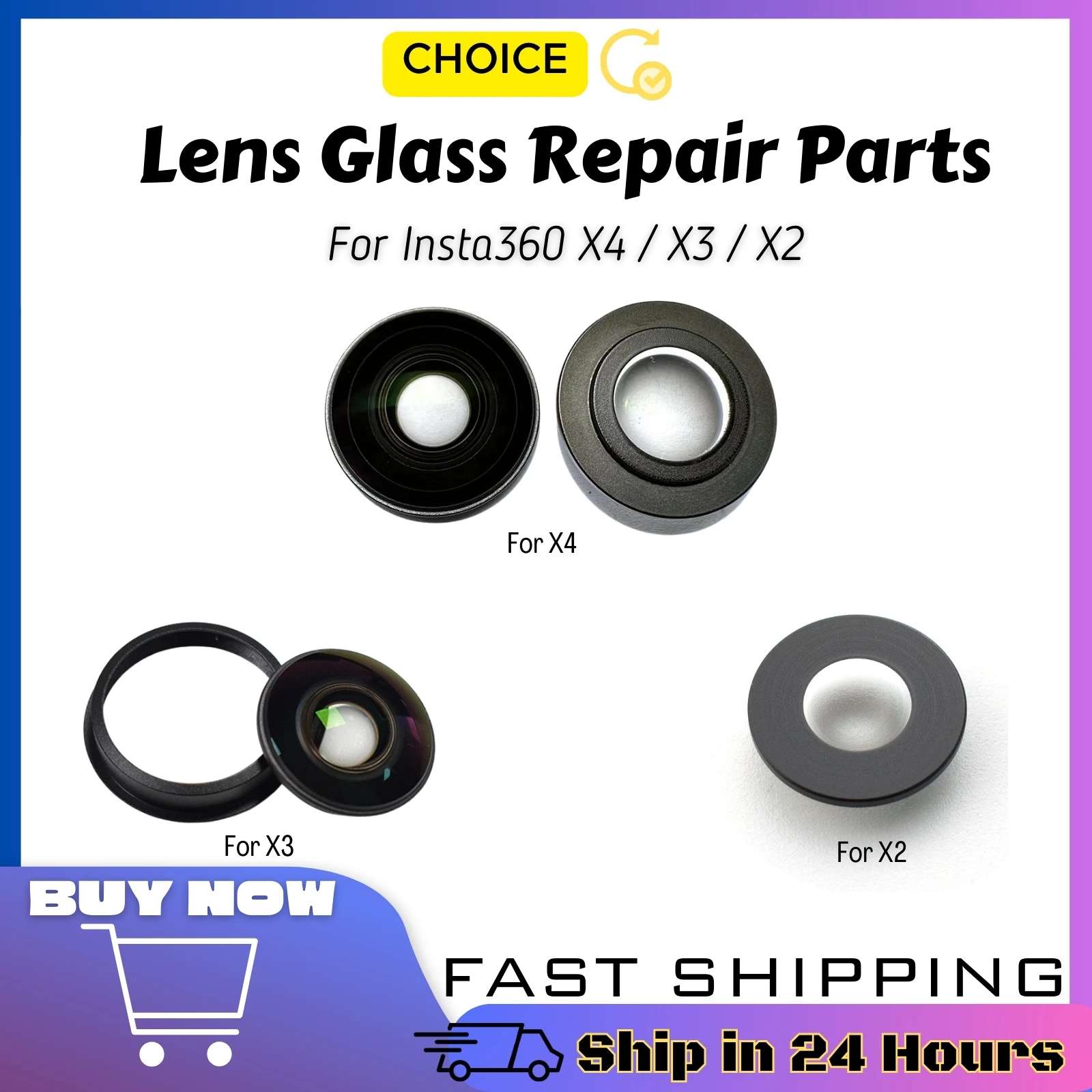 เลนส์สําหรับ Insta360 X4 X3 X2 360 เปลี่ยนเลนส์อะไหล่ซ่อมแหวนสําหรับ Insta 360X4 X3 ONE X2 ONE ฿อุปกรณ์เสริม 1