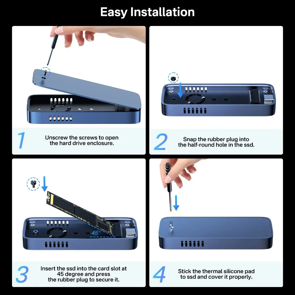High-Speed M.2 NVMe SSD Enclosure with Cooling Fan and Type-C Port