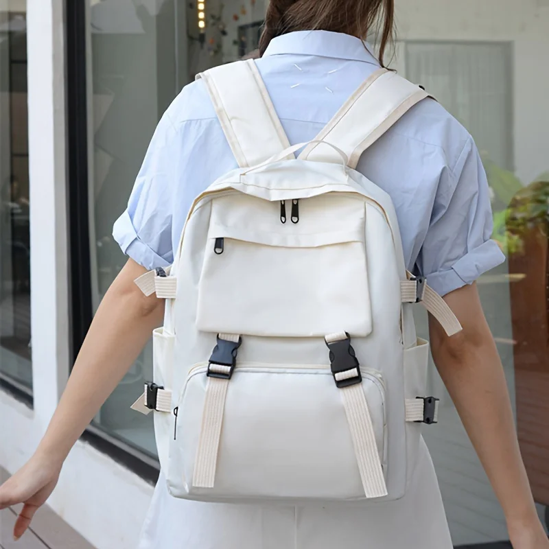 Preppy Students Backpack Large Capacity Button Travel Bag Solid Simple Harajuku Chic Fashion Retro Unisex children backpack students backpack 1PC
