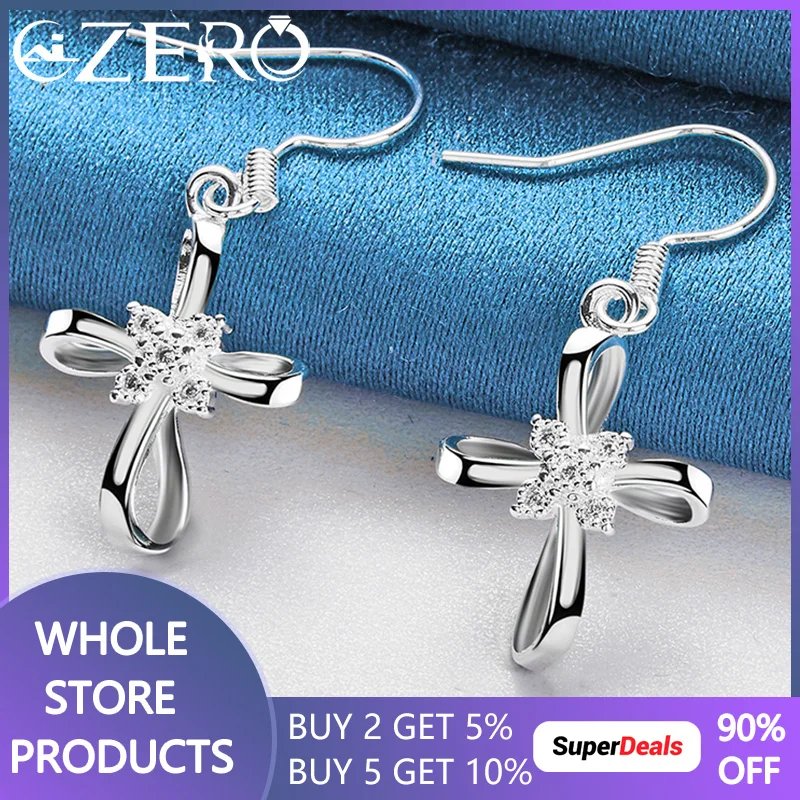 ALIZERO 925 Sterling Silver AAA Zirconia Cross Earrings For Women Fashion Wedding Engagement Party Jewelry Lady Drop Earring