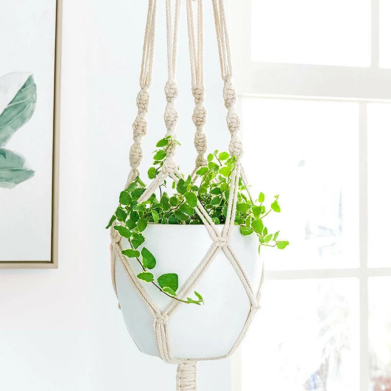 Elegant Woven Plant Hanger Basket with Tassel Design for Indoor and Outdoor Spaces