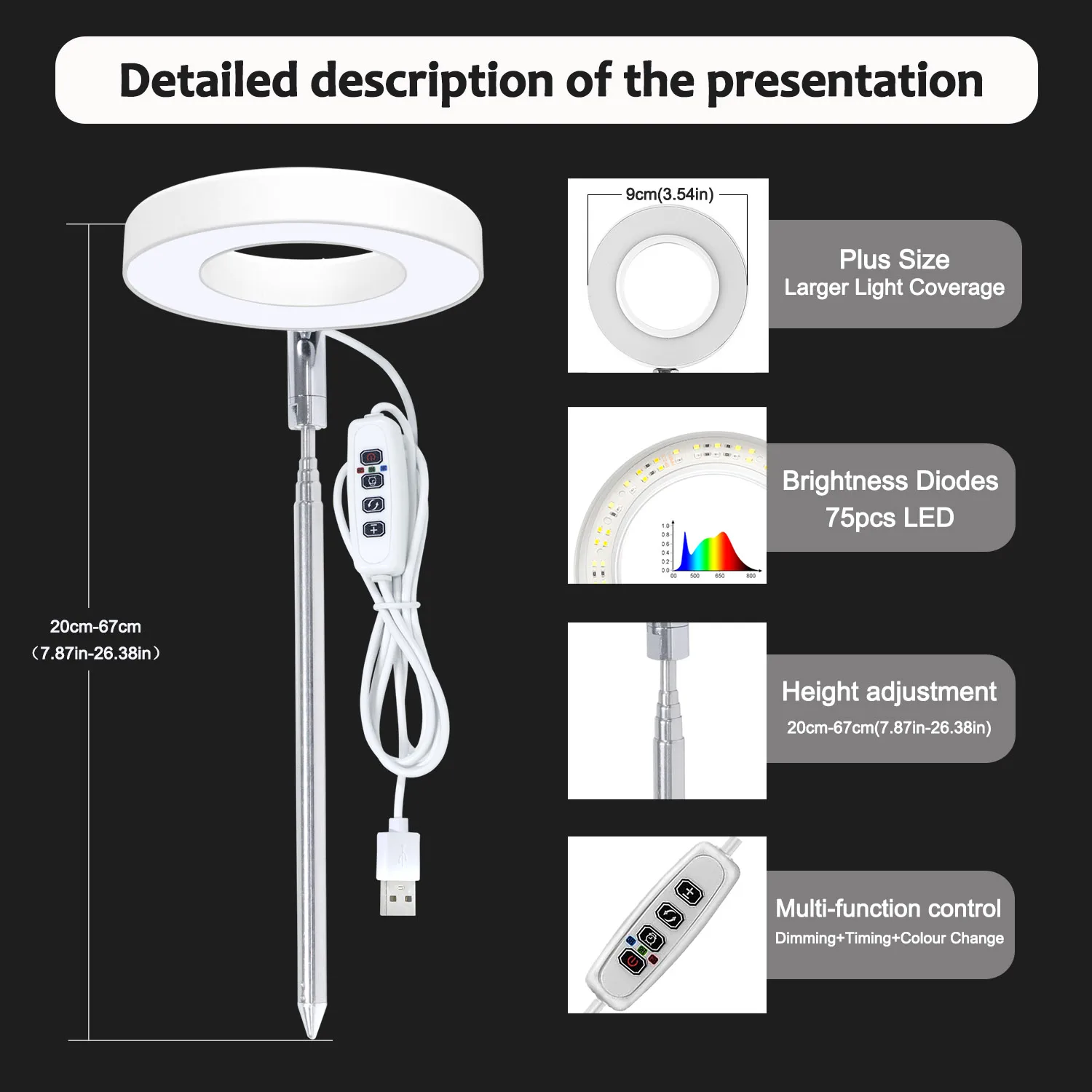 LED Angel Ring Grow Plant Light DC5V USB Phytolamp for Plants Led Full Spectrum Lamp For Indoor Seedlings Home Flower Succulet