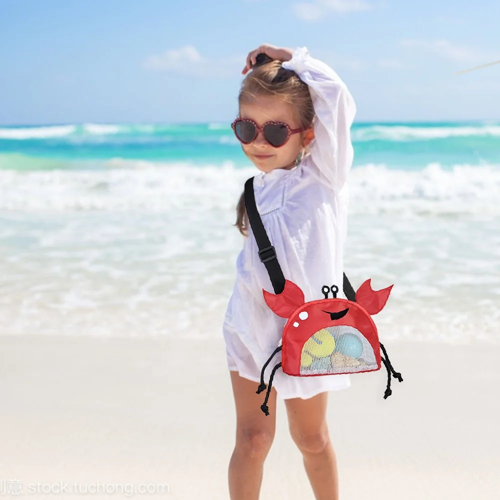 2024 Wholesale Summer Kids Travel Beach Mesh Bag Cartoon Crab Toy Storage Bag Children Shell Collecting Cute Bag 3
