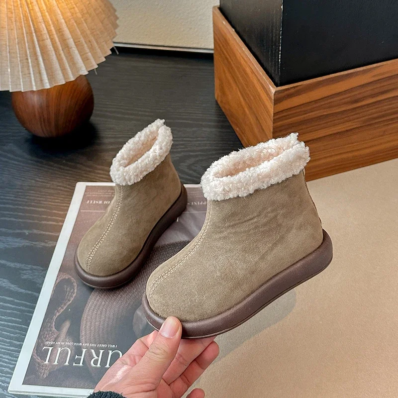 Fashion Girls Causal Boots Winter Simple Kids Plush Snow Boots for Boys Outdoor Warm Children's Thermal Boots Versatile Zipper