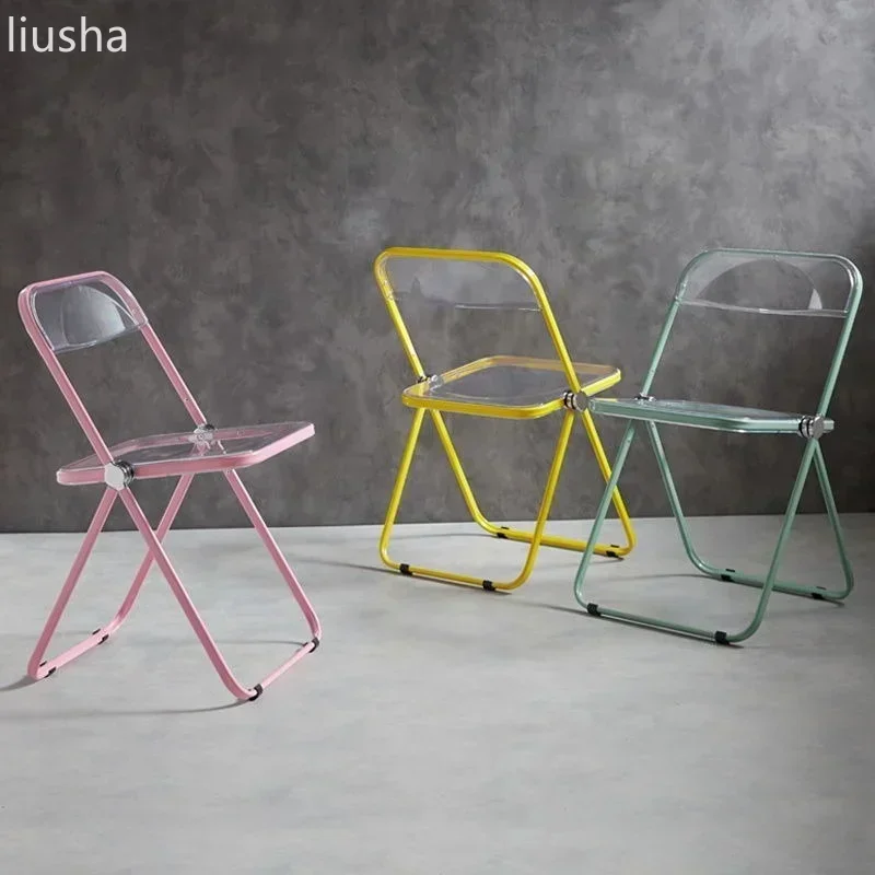 

Transparent Acrylic Dining Chair Fashion Modern Milk Tea Dining Chair Stool Folding Restaurant Sedie Da Pranzo Balcony Furniture