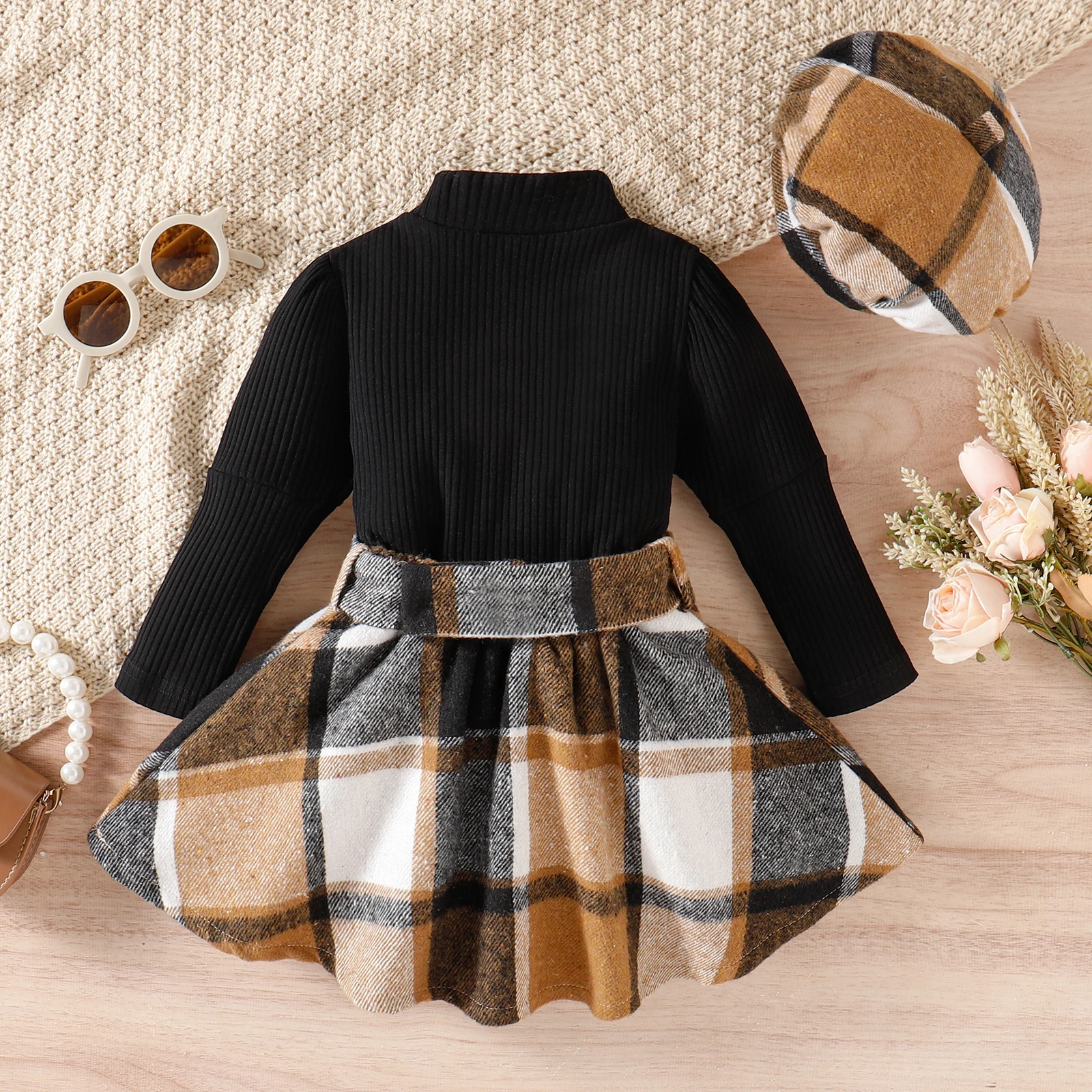 3PCS Girls' Winter Top, Skirt & Hat Set 2