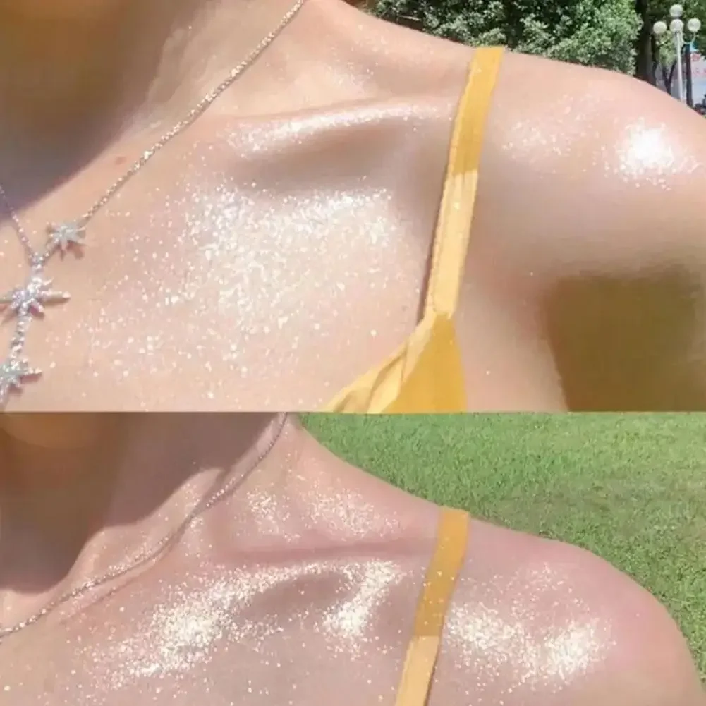 Nový zvýrazňovač pudr rozprašovací vysoký lesklý glittery pudr rozprašovací shimmer jiskřit pudr líčení pro obličej tělo vrcholem líčení