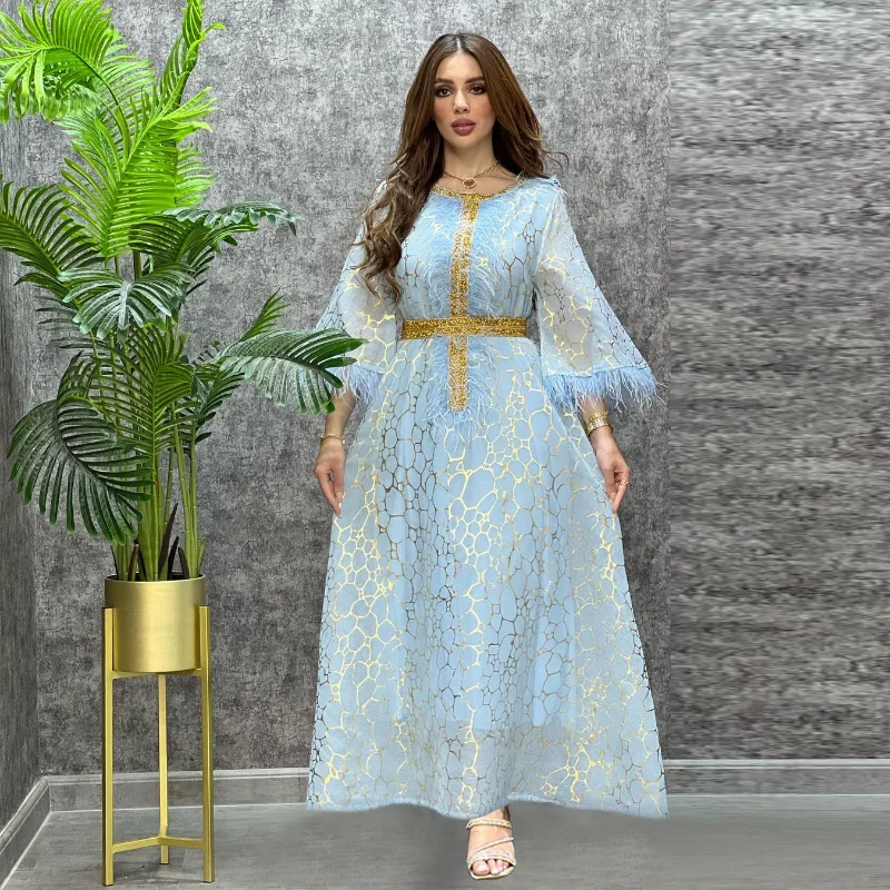 2023 Dubai Muslim Abayat Dress Autumn and Winter Bronzing and Ironing Dress Middle East Arab Islamic Dress Wholesale
