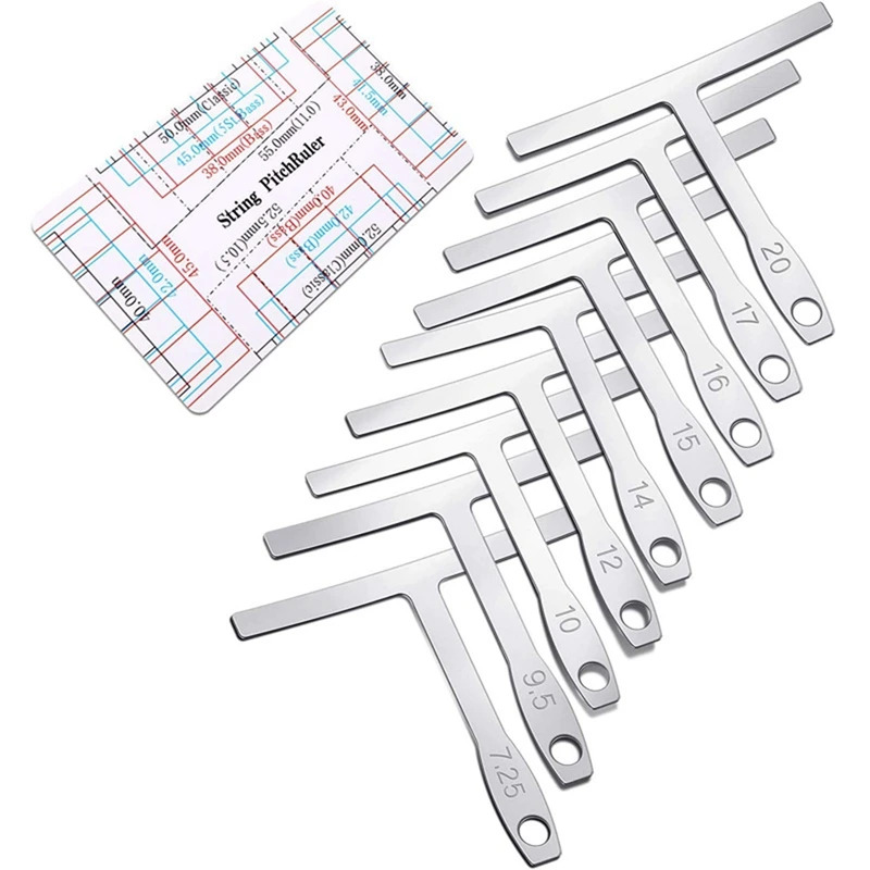 10-Piece Set Guitar Measuring Tool Include 9 T-Shaped Arc Ruler 1 Guitar String Height Ruler For And Bass Setup