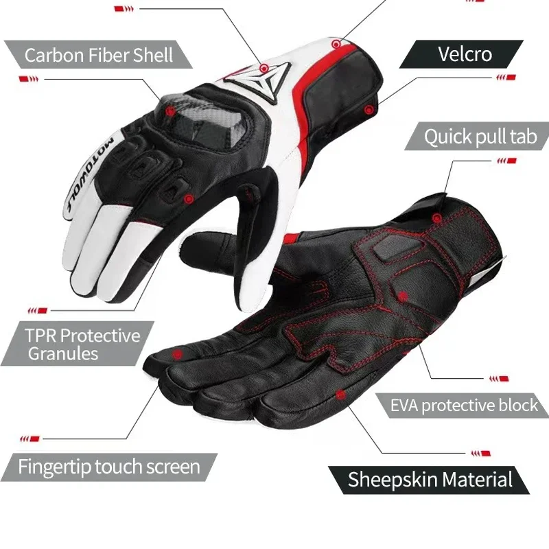 Winter Warm Leather Motorcycle Gloves - Thermal, Rainproof, Windproof, Touchscreen, Carbon Fiber Protection