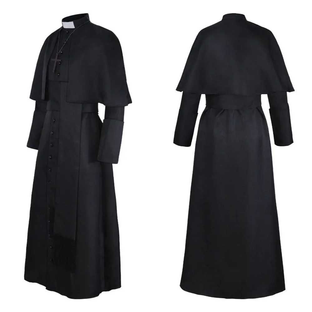 Costume De Moine Médiéval Adulte - Robe Avec Capuche + Ceinture + Croix - Pour Halloween, Cosplay, Fête Renaissance