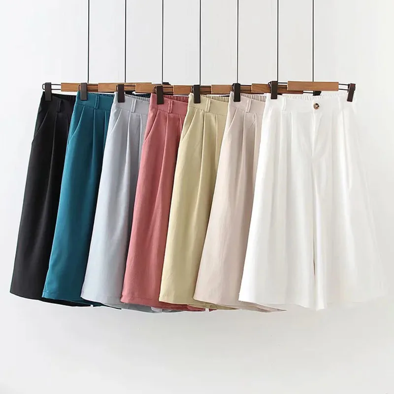

High Waist Wide Leg Pants for Women, Office Lady, Calf-Length Pants, Korean Style Streetwear, Fashion, Summer, New Arrivals