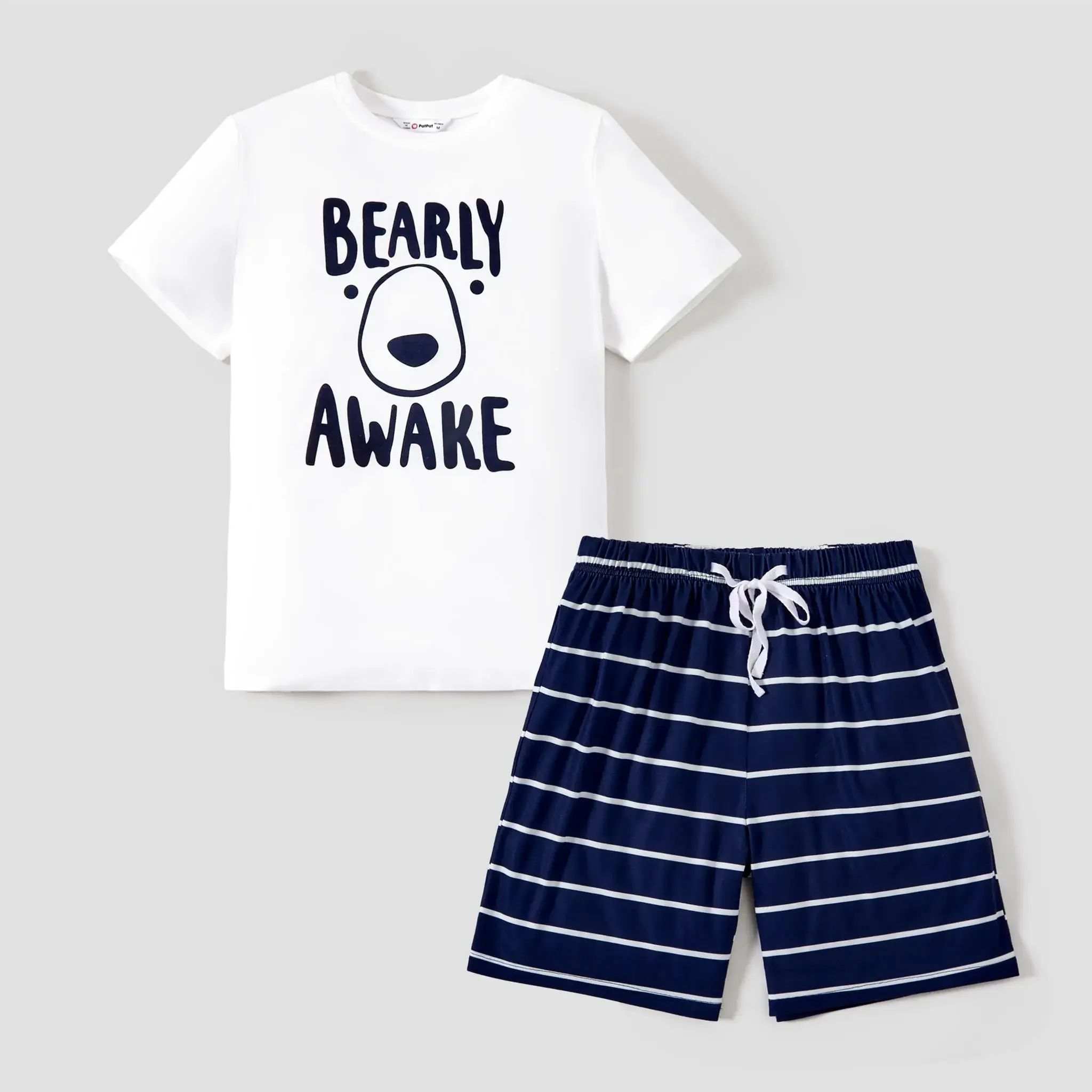 PatPat Family Matching 'BEARLY AWAKE' with Bear Face Stripe Pajamas (Flame Resistant) Suitable for Summer Season 2