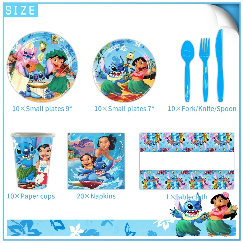Set Stoviglie Lilo E Stitch Per Feste - 20 Piatti, 20 Bicchieri, 20 Tovaglioli E Tovaglia, Tema Bambina - Foto 14