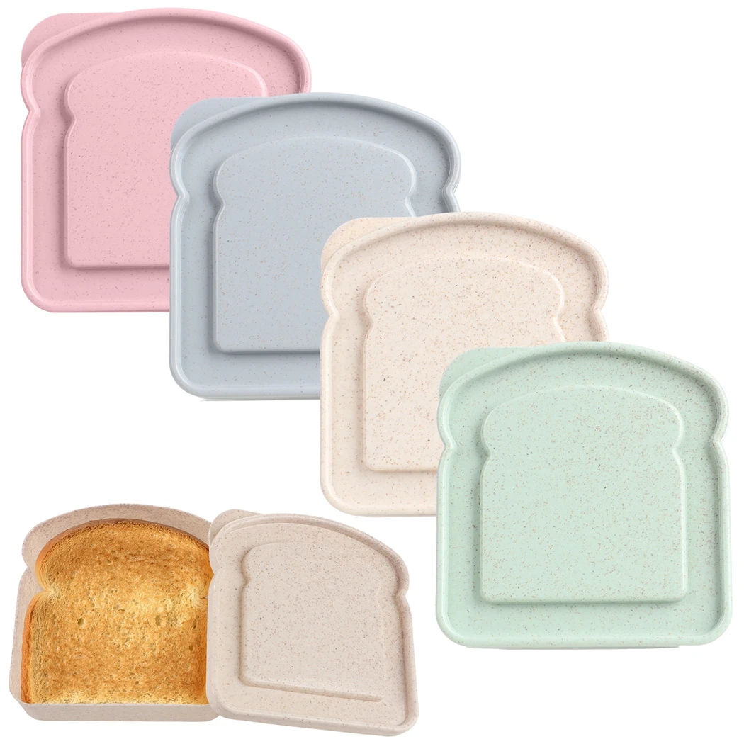 4Pcs Sandwich Boxes Toast-Shaped Sandwich Containers Reusable Plastic Keepers Portable Holders Food Storage