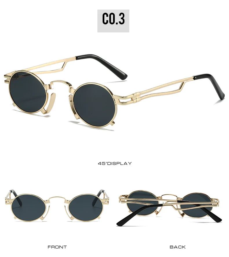 SO&EI Retro Kleine Ovale Sonnenbrille Damen Mode Einzigartige Metallrahmen Shades UV400 Herren Punk Rot Gelb Sonnenbrille – Detail 9