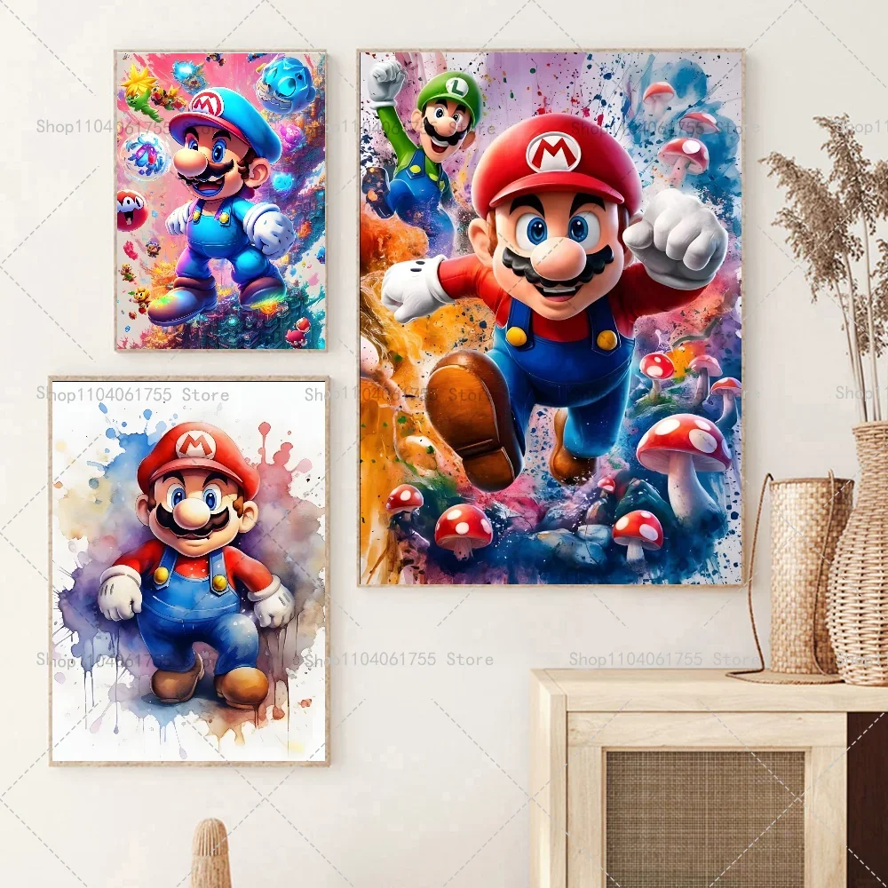 1PC Bandai Anime Cute Character Super Mario Poster Self-adhesive Art Waterproof Paper Sticker Coffee House Bar Room Wall Decor 2