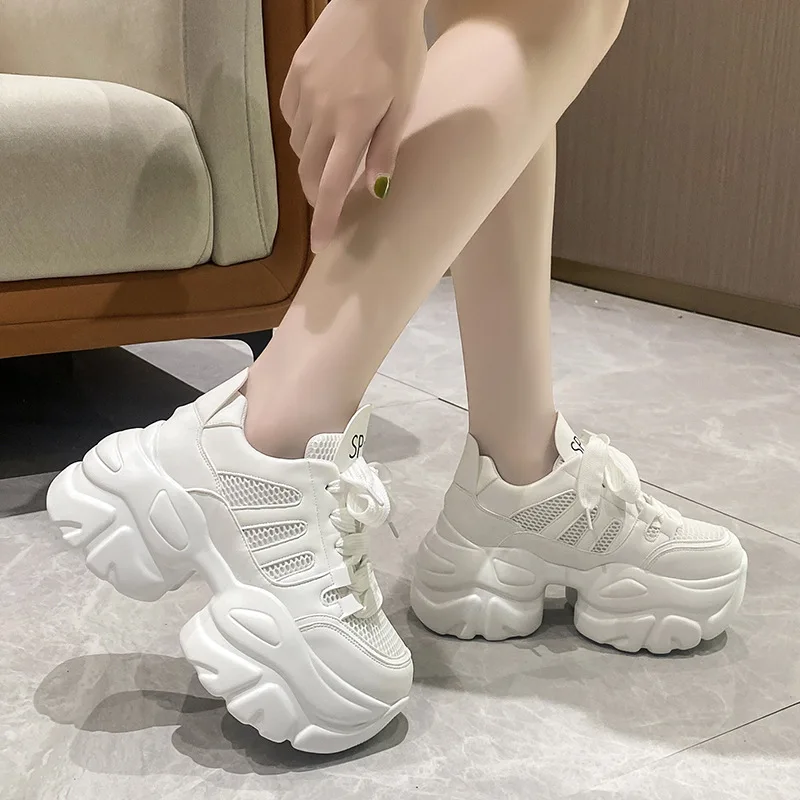 

Hollow Breathable Lace-Up Dad Shoes Thick Sole Heightening Running Sneakers Board Shoes Women's Sneakers High Heels Dropshipping