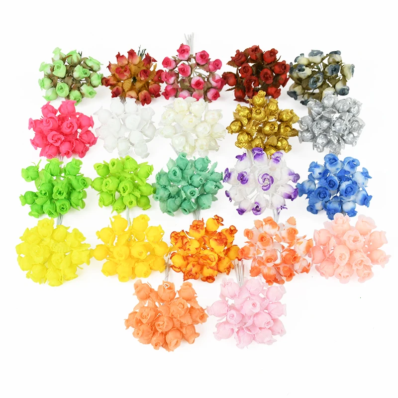 72/144 stücke Mini künstliche Seide Blume Rose Knospe 12 stücke/Bündel DIY Rose Knospe Bouquet Hochzeits kranz Dekorationen Braut dusche Dekor