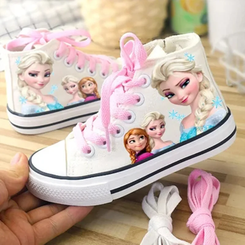 

Disney Cartoon Girl Princess Elsa Shoes High-top Children's Canvas Shoes Frozen Sneakers Student Non-slip And Lightweight Shoes